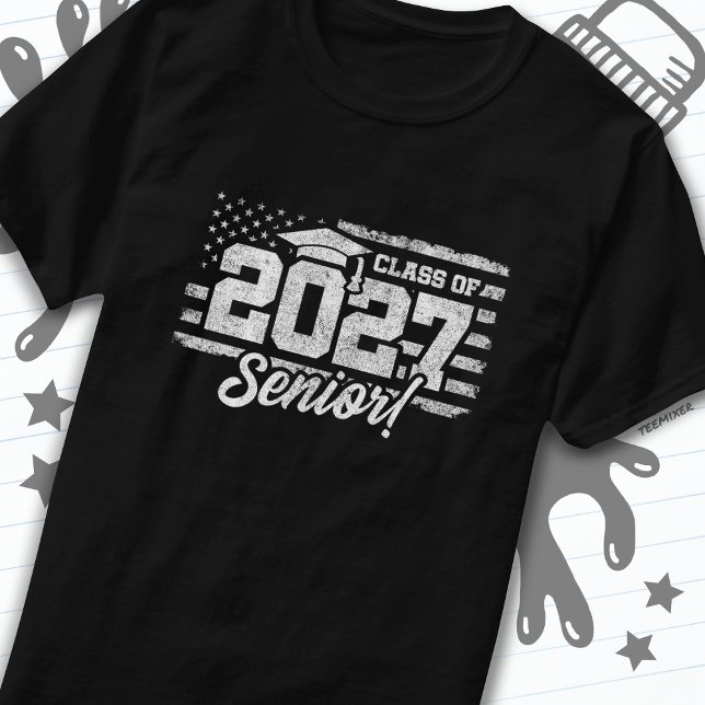 Klass 2027 Studenten American Flagga Senior 2027 T Shirt (Skapare uppladdad)