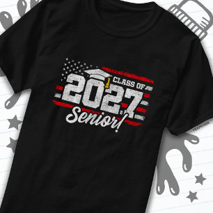 Klass 2027 Studenten American Flagga Senior 2027 T Shirt