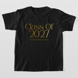 Klass 2027 Svart och Guld Typografi Mellanstadiet T Shirt