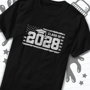 Klass 2028 Studenten American Flagga Senior 2028 T Shirt