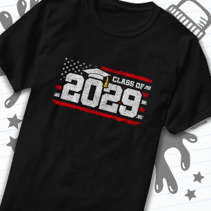 Klass 2029 Studenten American Flagga Senior 2029 T Shirt