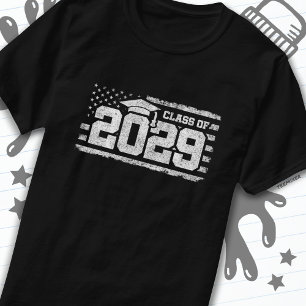 Klass 2029 Studenten American Flagga Senior 2029 T Shirt