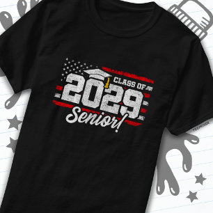 Klass 2029 Studenten American Flagga Senior 2029 T Shirt