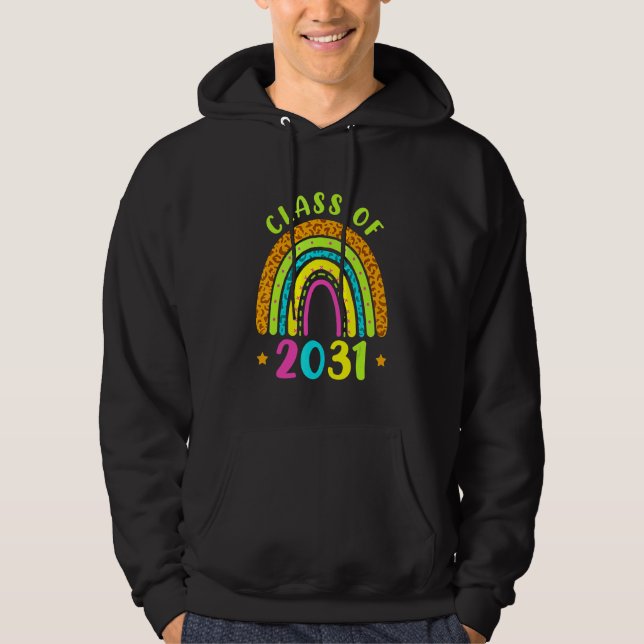Klass 2031: Leopard Rainbow Back to school Senio Hoodie (Framsida)
