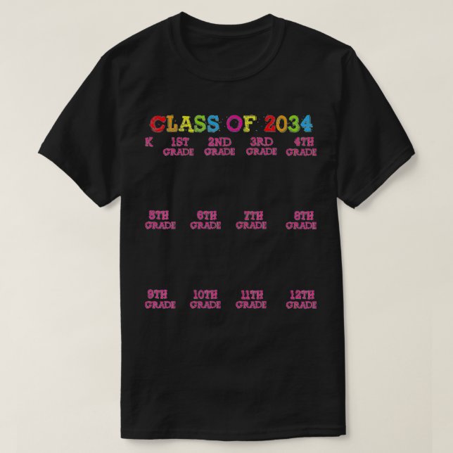 Klass 2034 Handavtryck, tillväxt med mig Kindergar T Shirt (Design framsida)