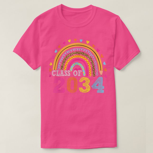 Klass 2034: Rainbow Leopard Studenten Kindergar T Shirt (Design framsida)