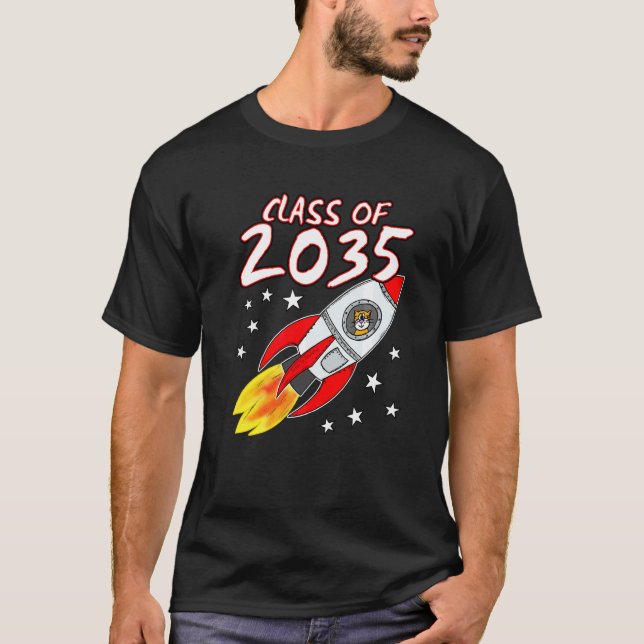 Klass 2035 Rymdraket Katt 1 T Shirt (Framsida)
