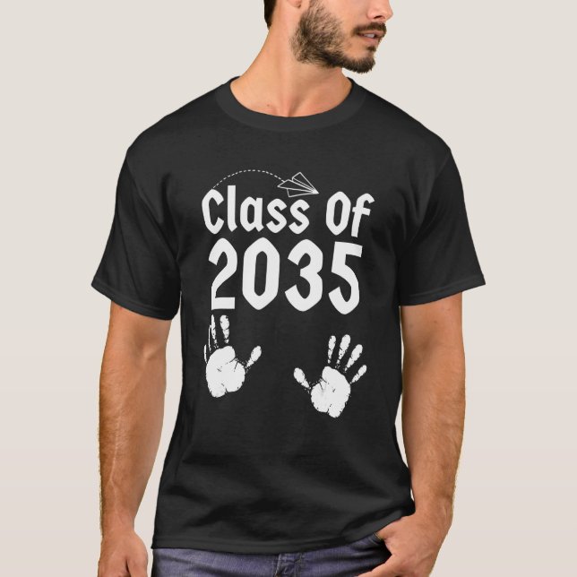 Klass 2035 Väx Med Mig Handavtryck Förskola  T Shirt (Framsida)