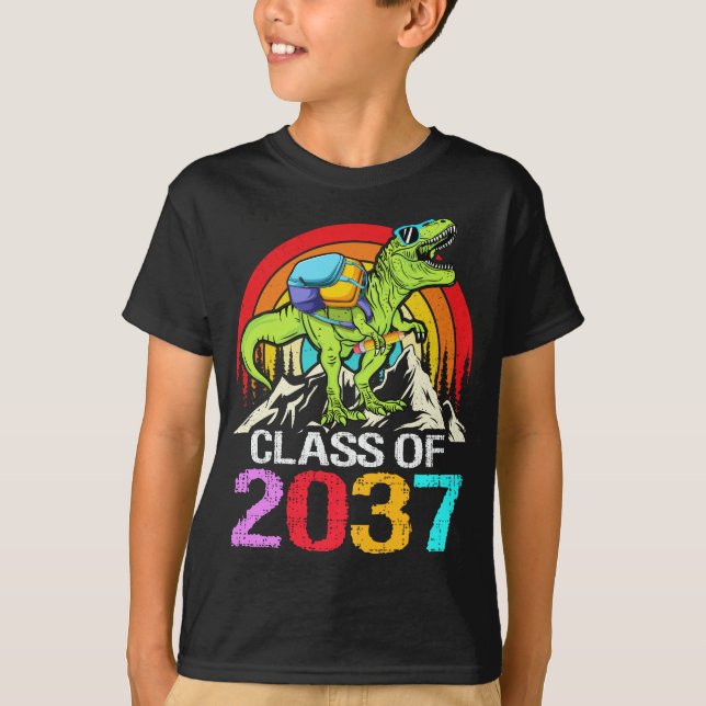 Klass 2037 Väx Med Mig Dinosaur Tillbaka Till Skol T Shirt (Framsida)