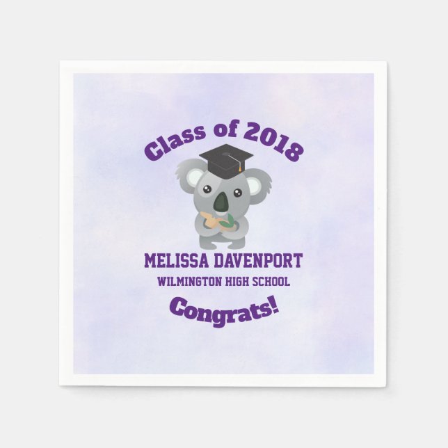 Klass 20xx Cute Koala Bear i Grad Cap Gratulerar Pappersservett (Framsidan)