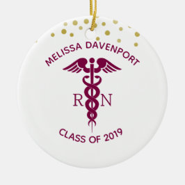 Klass 20xx Red Caduceus Nurse Symbol Studenten Julgransprydnad Keramik