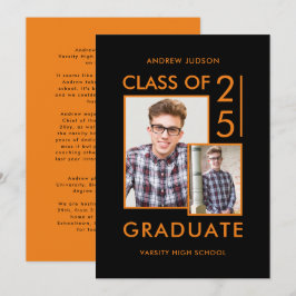 Klass 26 Modern Svart & Orange Foto Öppet Hus Inbjudningar