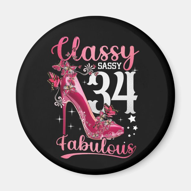 Klass 34 och Faburous 34:e födelsedagens Blommigt Magnet (Framsidan)