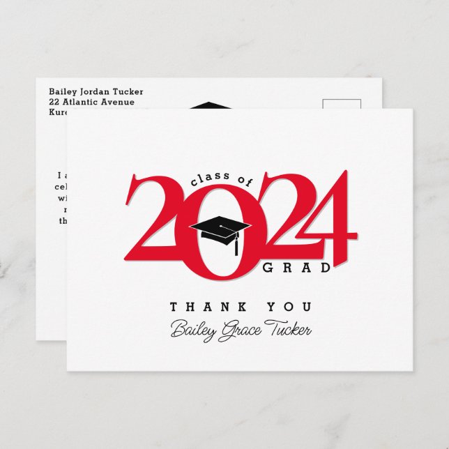 Klass År Grad Tassel Red Studenten Tack Vykort (Fram/baksida)