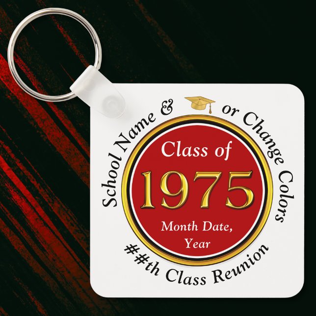 Klass av 1975 Reunion. Class Reunion Party favors, Nyckelring (Class of 1975 Reunion. Red, White, Black and Gold, Class reunion keychains. Class of 1975 ideas.)