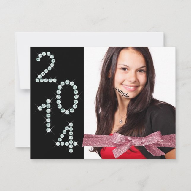 Klass av 2014 Rosa av Flickan Grad Bling Inbjudningar (Framsida)