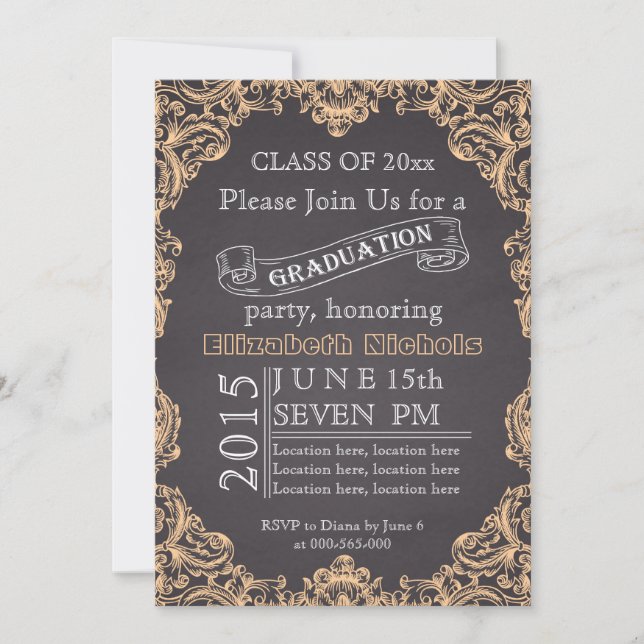 Klass av 2015 års kalkbrädespersika studenten inbjudningar (Framsida)