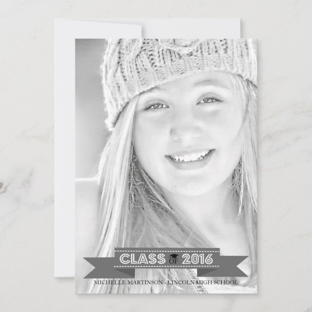 Klass av 2016 Studenten fotoannonsering (Grått) Inbjudningar (Framsida)