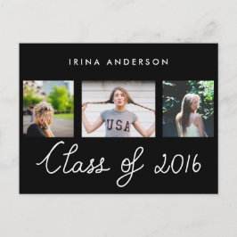 Klass av 2016 Typografi tre foton Student Inbjudan Vykort