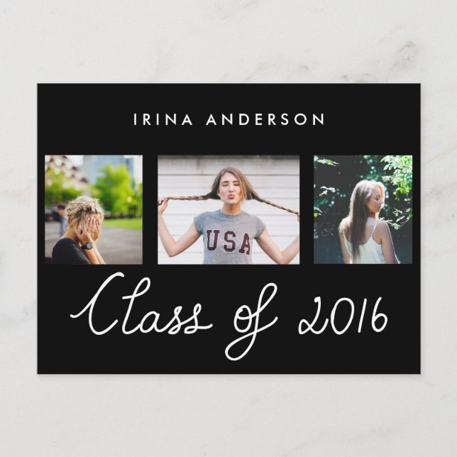 Klass av 2016 Typografi tre foton Student Inbjudan Vykort (Framsida)