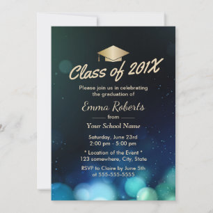 Klass av 2017 Guld Grad Cap Modern Studenten Inbjudningar