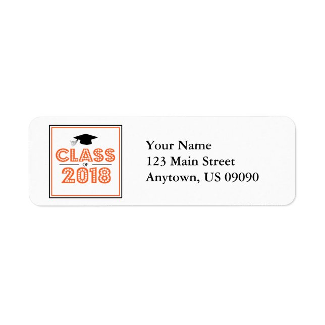 Klass av 2018 Returetiketter (Orange) Returadress Etikett (Framsidan)