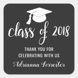 Klass av 2018 Typografi Student Hat | TACK Fyrkantigt Klistermärke