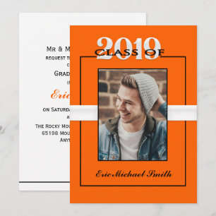 Klass av 2019 Orange och svart Studentfest Inbjudningar