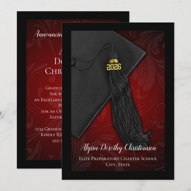 Klass av 2019 Red Tassel College Graduation Inbjudningar (Fram/baksida)