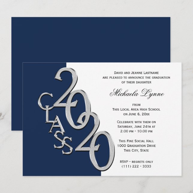 Klass av 2020 Grad Silver med Färg Option Inbjudningar (Fram/baksida)