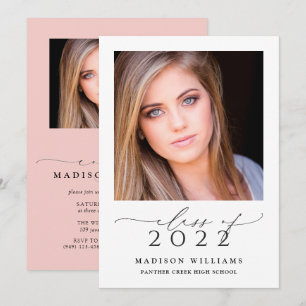 Klass av 2022 Simple Rosa 2 Photo Studenten Inbjudningar