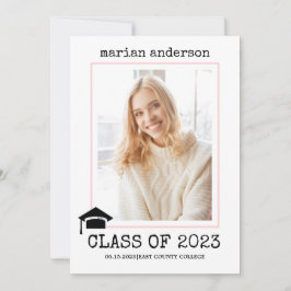 Klass av 2023-fotot för skrivmaskin rosa studenten inbjudningar