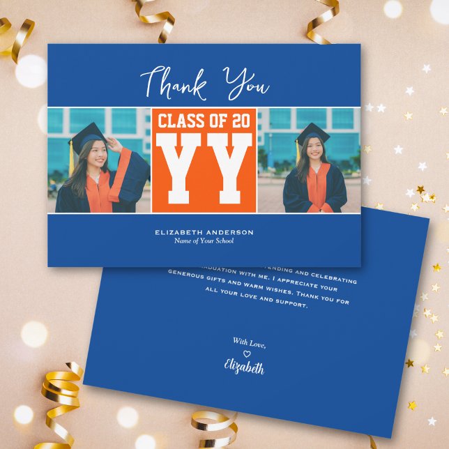 Klass av 2024 Blue Orange Studenten Photo Collage Tack Kort (Skapare uppladdad)