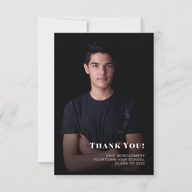 Klass av 2024 Boy's Studenten Tack Photo Kort (Framsida)