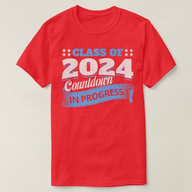 Klass av 2024 Countdown Funny Student Student Gra T Shirt (Design framsida)