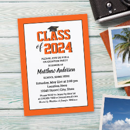Klass av 2024 Elegant Deep Orange Studenten Inbjudningar