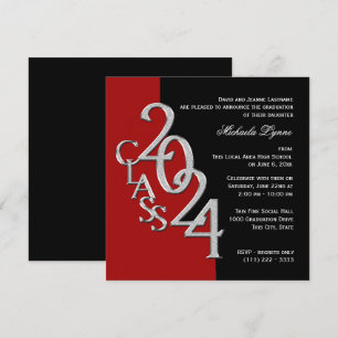 Klass av 2024 Grad Red and Black Inbjudningar