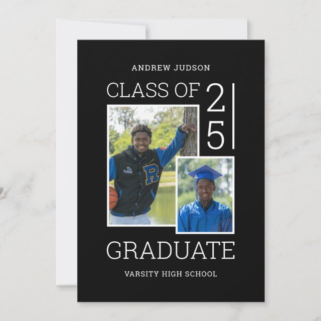 Klass av 2024 Photo Bio Black & White Open House Inbjudningar (Framsida)