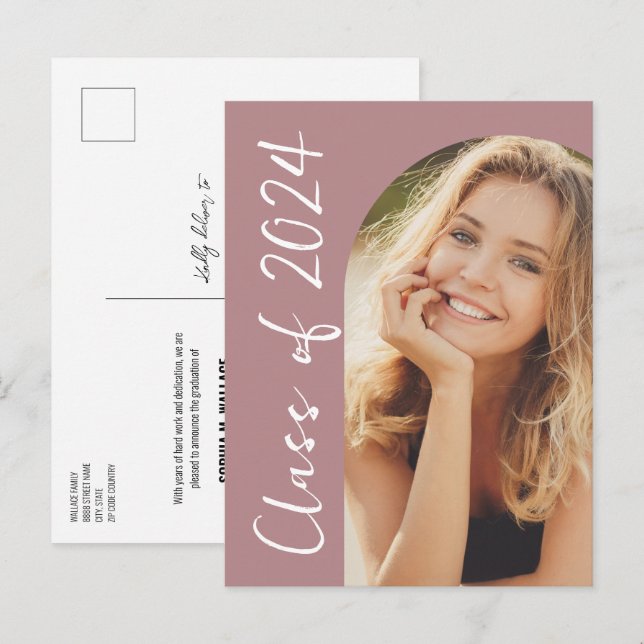 Klass av 2024  Rosa Anpassningsbar Grad-foto Meddelande Vykort (Fram/baksida)