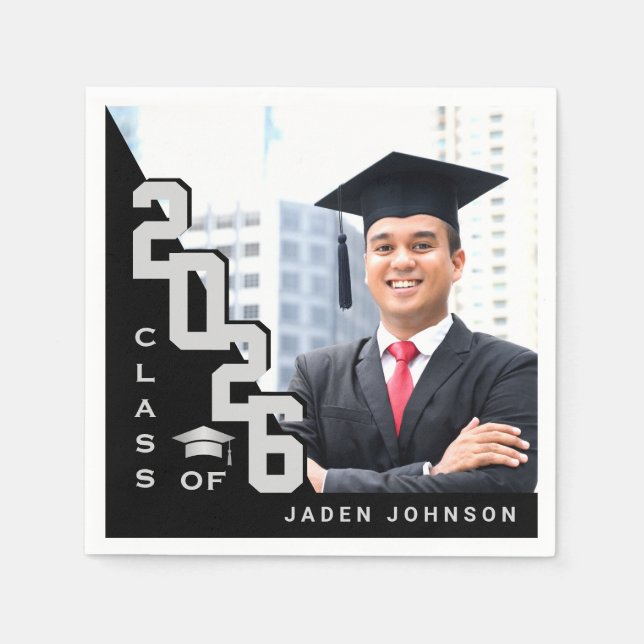 Klass av 2024 Silver Black PHOTO Studentfest Pappersservett (Framsidan)