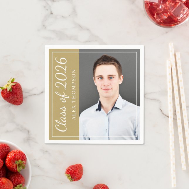 Klass av 2025 Antique Guld Studentfest Photo Pappersservett (Insitu)