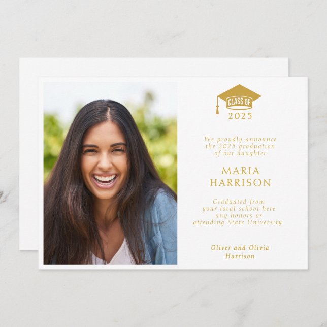 Klass av 2025 års meddelande om vit och Guld foto (Fram/baksida)