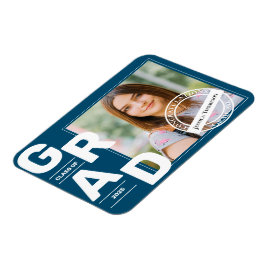 Klass av 2025 Blue Fold Font Photo Studenten Magnet