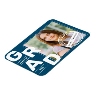 Klass av 2025 Blue Fold Font Photo Studenten Magnet