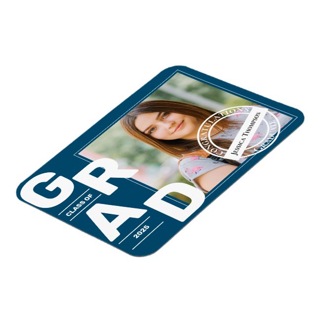 Klass av 2025 Blue Fold Font Photo Studenten Magnet (Vänstra Sidan)