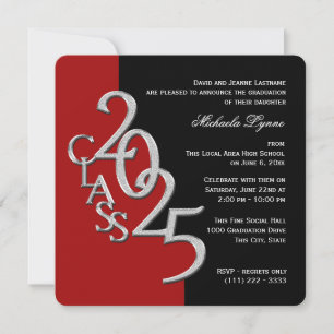 Klass av 2025 Grad Red and Black Inbjudningar