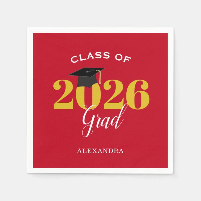 Klass av 2025 Grad Simple Red och Guld Pappersservett (Framsidan)