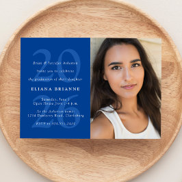 Klass av 2025 klassiskt blått foto av studentfest inbjudningar