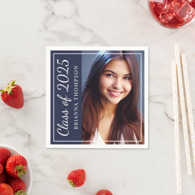 Klass av 2025 Midnight Blue-Studentfest Photo Pappersservett (Insitu)