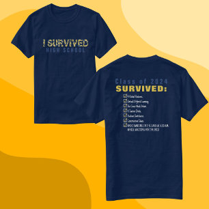 Klass av 2025 Överlevt högskoleblått och Gult T Shirt